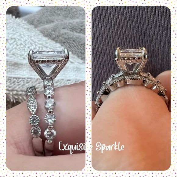 💍Stunning 18k White GP 2 Piece Radiant Cut Diamond Bridal Set - Picture 15 of 15